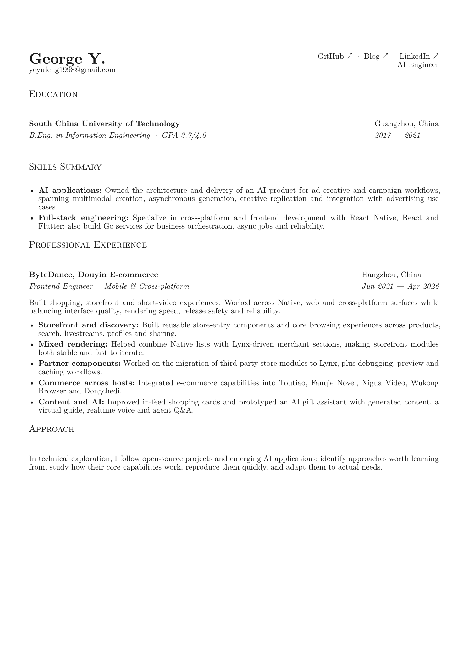 Résumé page one: education, skills and professional experience