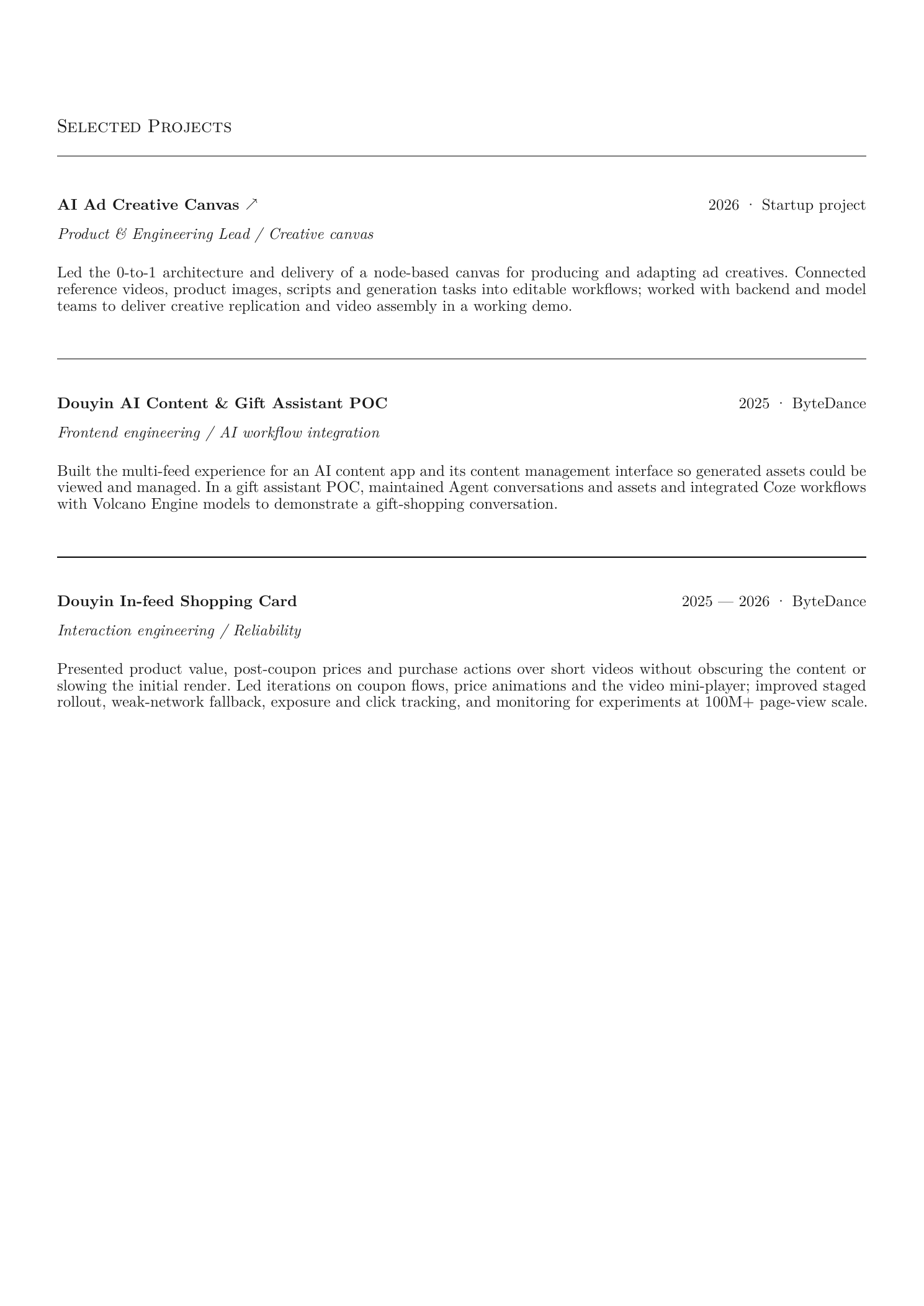 Résumé page two: selected projects